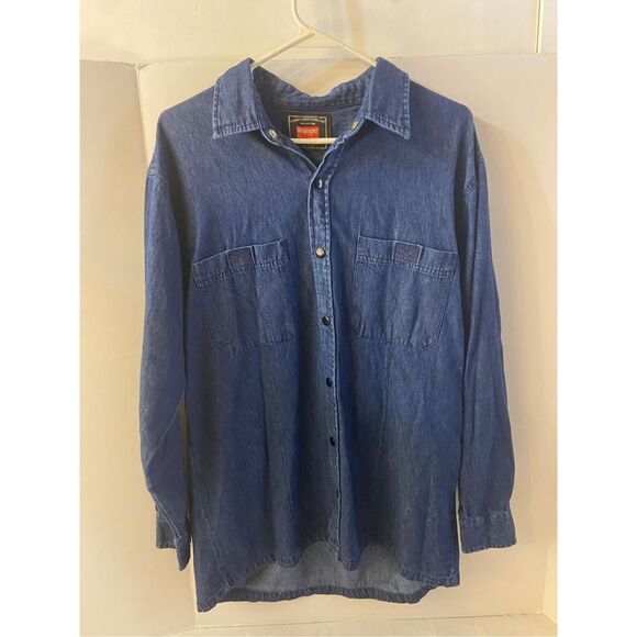 Wrangler Hero M denim snap button long sleeved shirt 100 cotton Medium rn#14666 - Picture 1 of 5